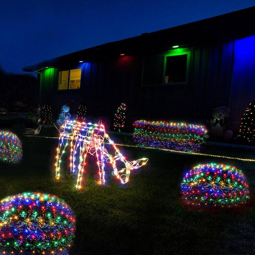 Angle. MOSZAR LLC - Outdoor 200LED Christmas net lights measuring 8.4 x 5.2 feet, featuring a remote - Multicolor.