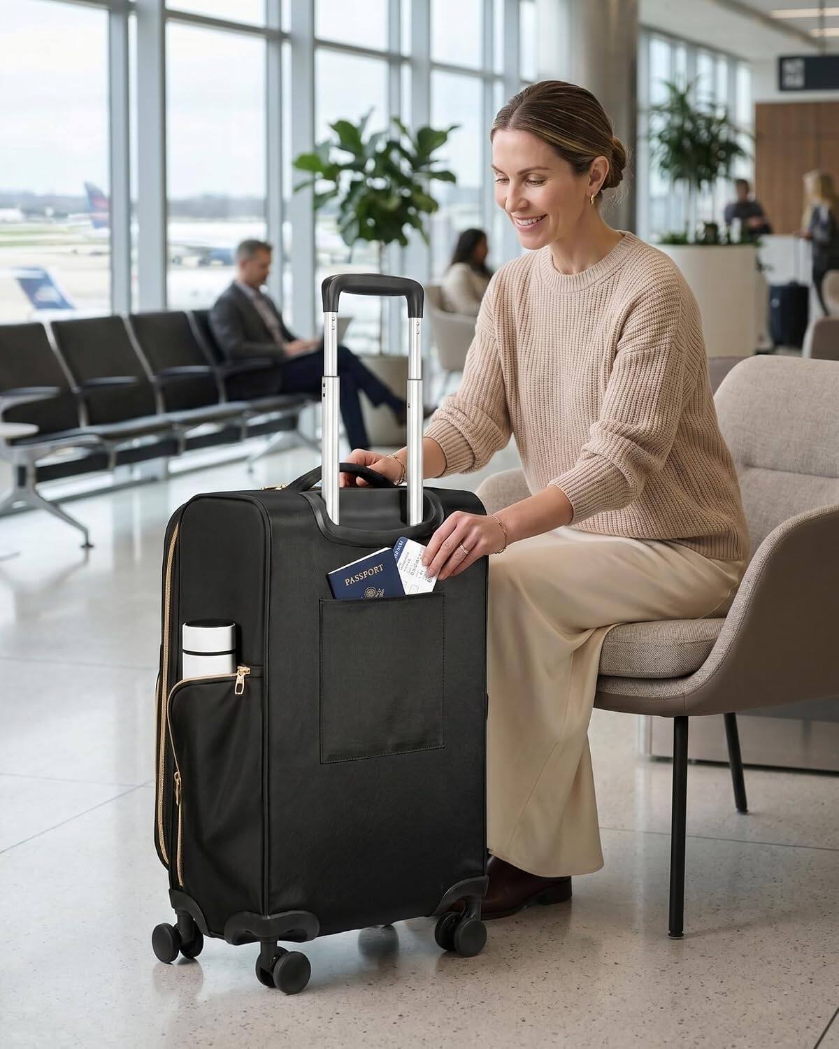 Alt View 3. LUGGEX - LUGGEX Carry On Luggage, Expandable Softside Lightweight Rolling Suitcase UDK - LX-UX - Black.