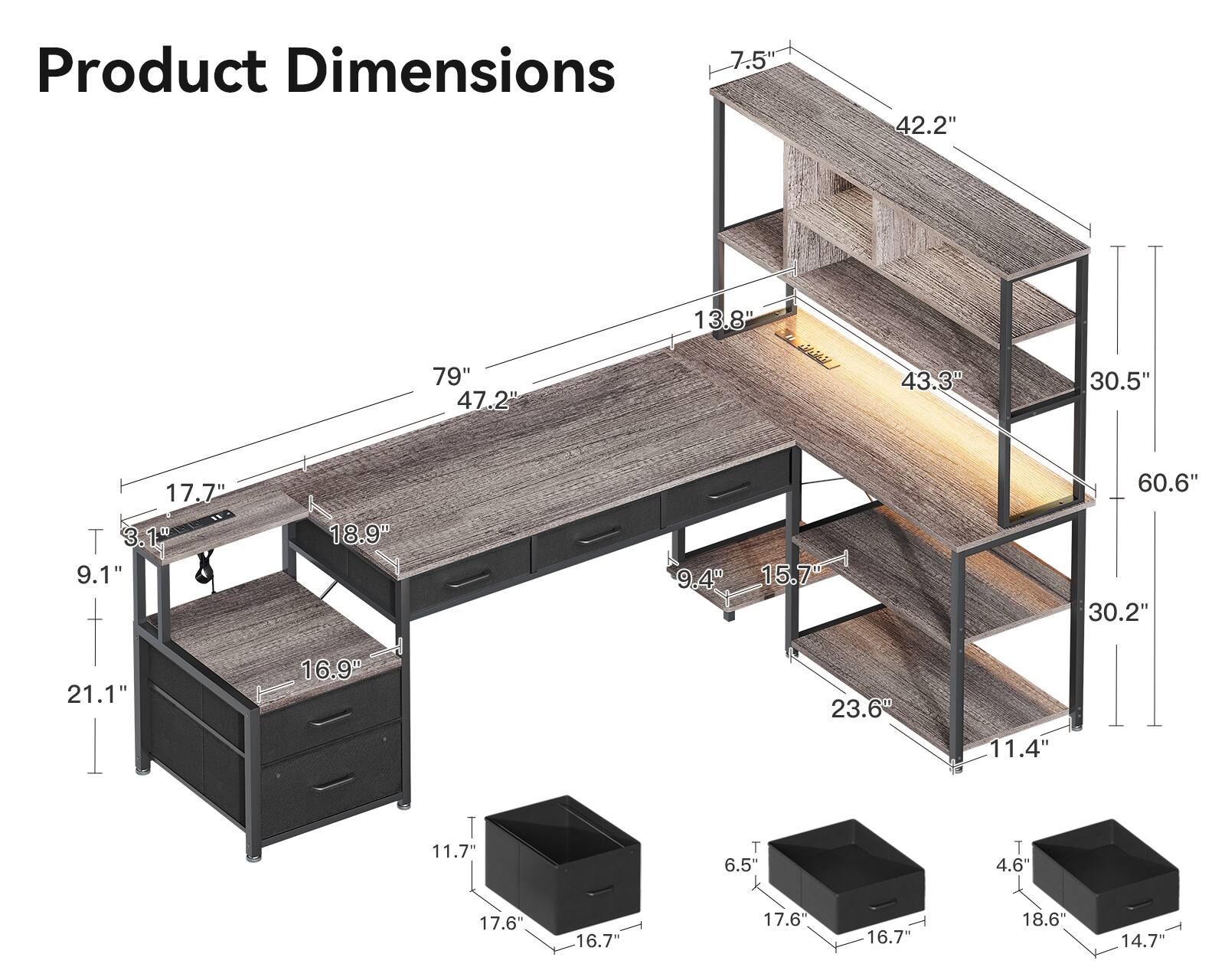 Product Dimensions

- 7.5"
- 42.2"
- 79"
- 47.2"
- 13.8"
- 43.3"
- 30.5"
- 17.7"
- 3.1"
- 9.1"
- 21.1"
- 18.9"
- 16.9"
- 9.4"
- 15.7"
- 23.6"
- 11.4"
- 60.6"
- 30.2"
- 11.7"
- 6.5"
- 4.6"
- 17.6"
- 16.7"
- 17.6"
- 16.7"
- 18.6"
- 14.7"