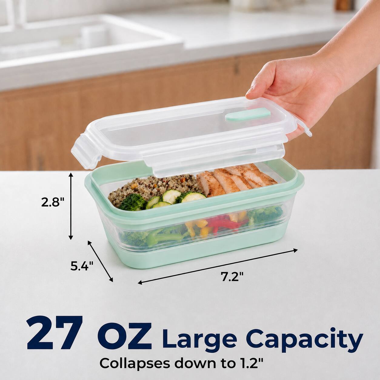 2.8"  
5.4"  
7.2"  
27 OZ Large Capacity Collapses down to 1.2"