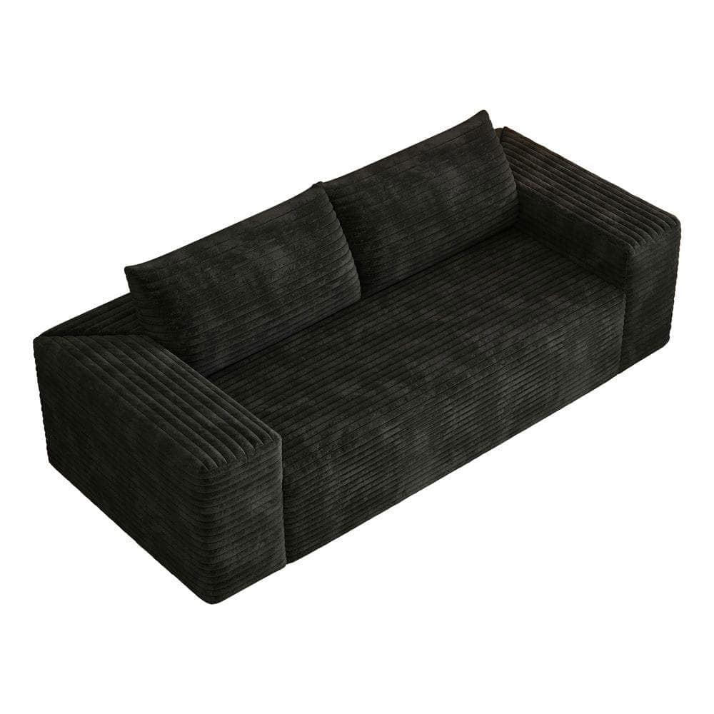 Resenkos - 78.8" Corduroy Fabric Loveseat Sofa, Deep Seat Couch, No Assembly, for Living Room & Apartment, Black - Black