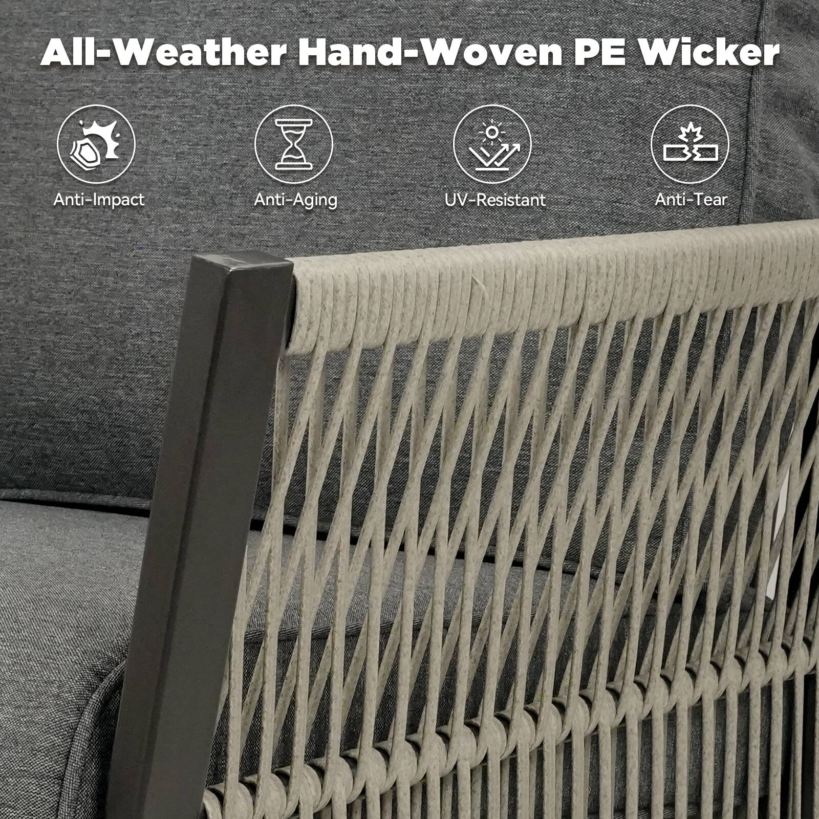 All-Weather Hand-Woven PE Wicker

- Anti-Impact
- Anti-Aging
- UV-Resistant
- Anti-Tear