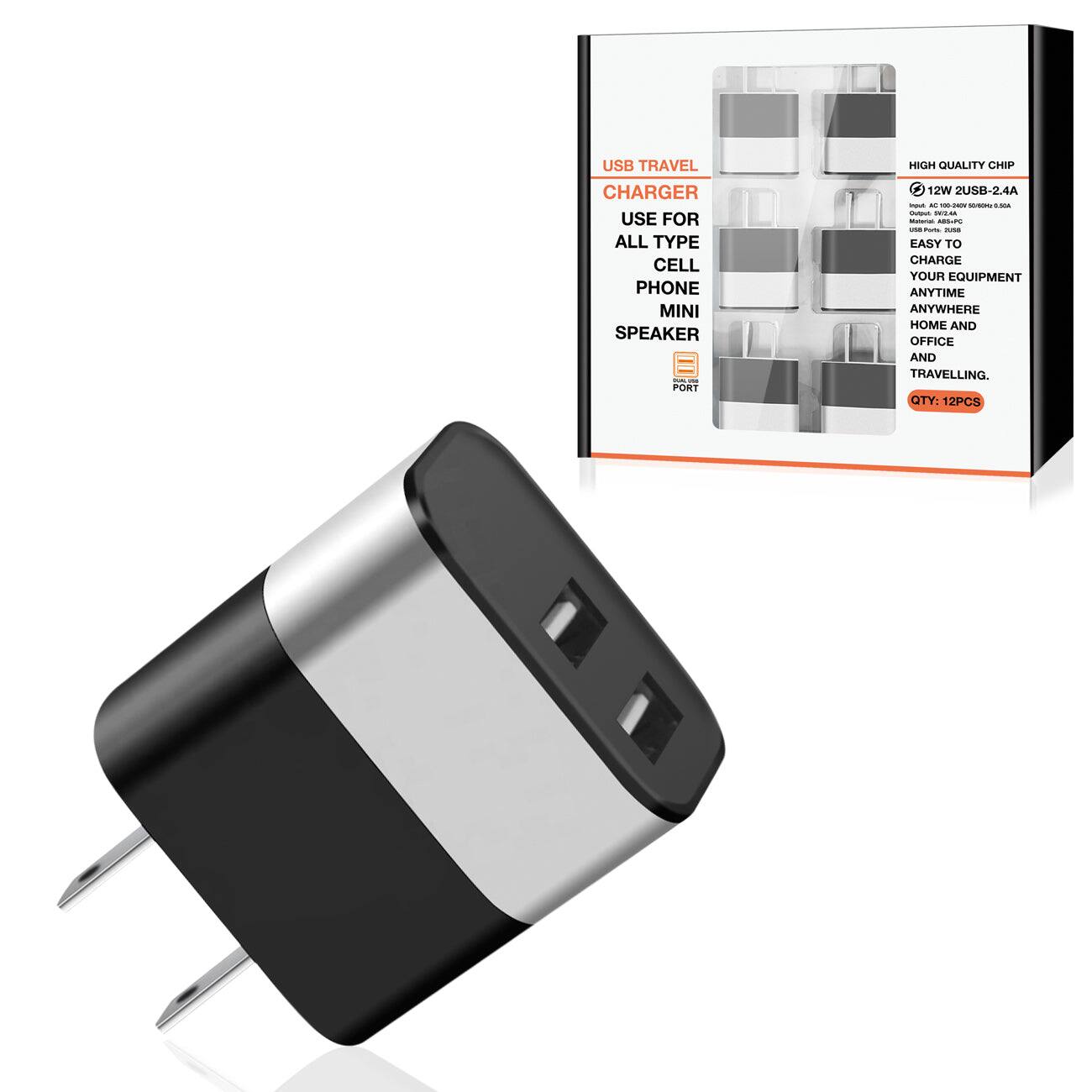 USB Travel Charger  
Use for all type cell phone mini speaker  
- 1 Port  
- Hikim quality chip  
- 12W USB-2.4A  
- Easy to charge your equipment anytime anywhere home and office and travelling.  
Qty: 12PCS