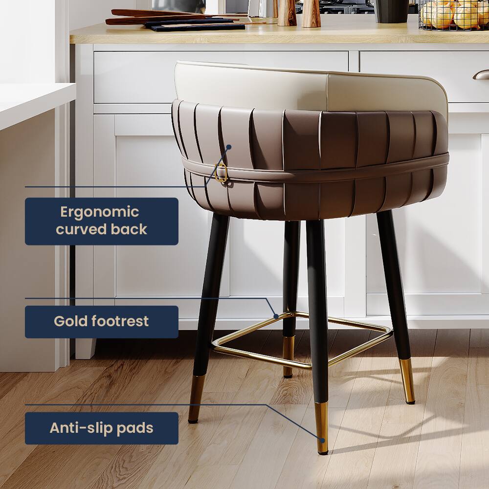 Ergonomic curved back  
Gold footrest  
Anti-slip pads