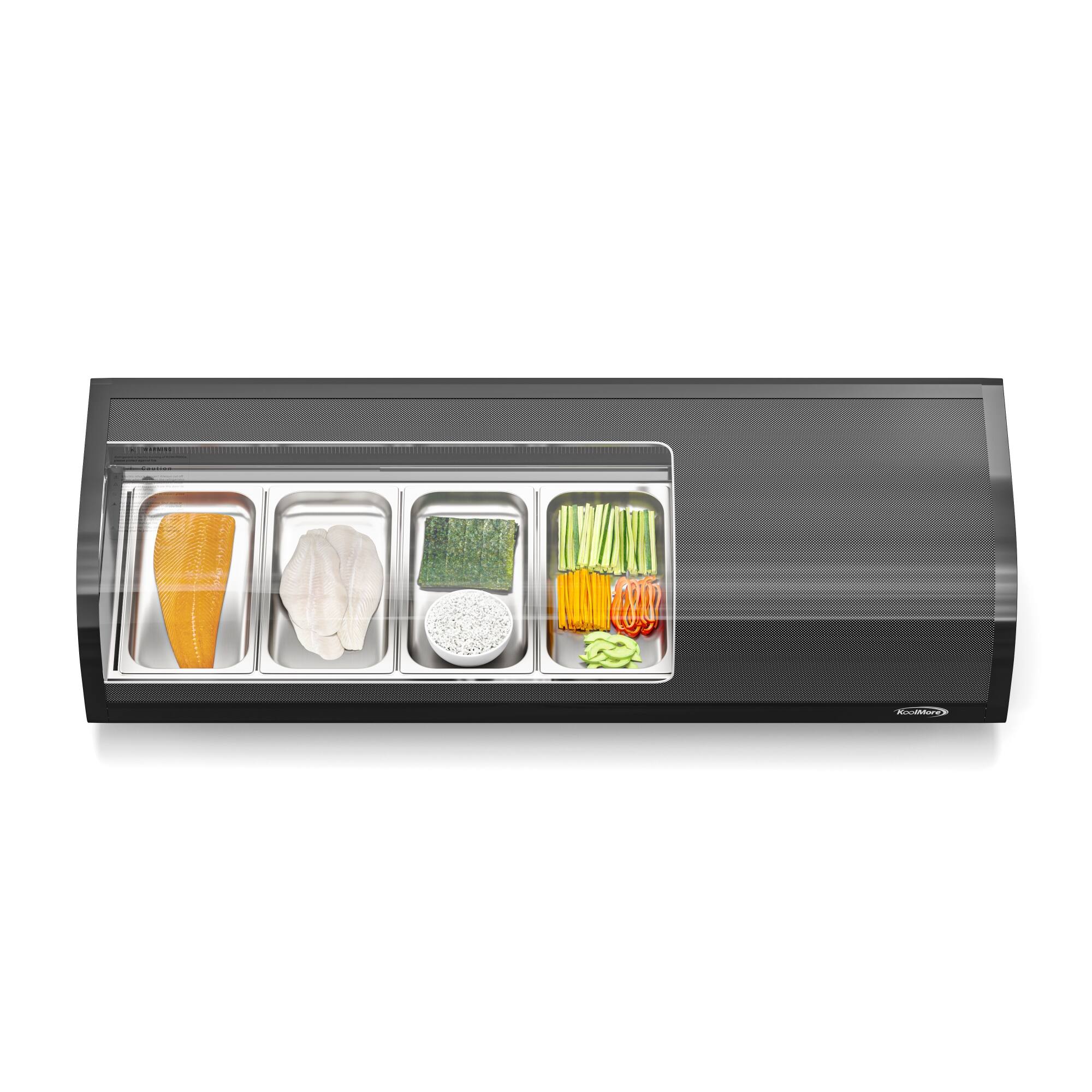 Angle. Koolmore - 46 in. Glass Sushi Countertop Display Refrigerator with 4 Stainless Steel Trays in Black (KM-SR46-BK) - Black.