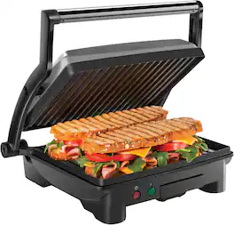 Chefman - 3-in-1 Panini Press & Grill, 4-Slice Non-Stick, Opens Flat - Stainless Steel