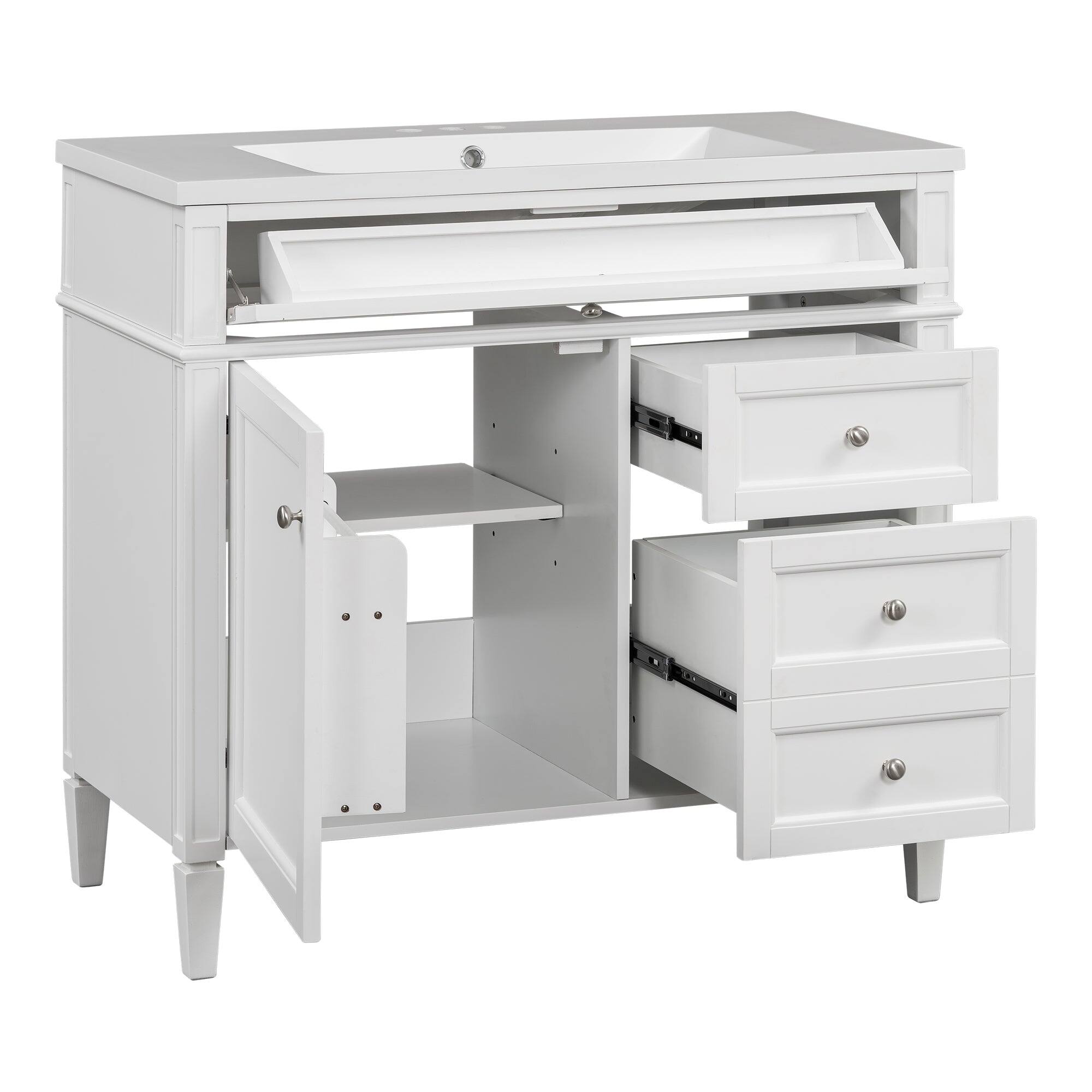 Alt View 9. Boyel Living - 36 Inch Bathroom Vanity Set with Mirror Cabinet Resin Sink 3 Drawers 2 Doors White - White.