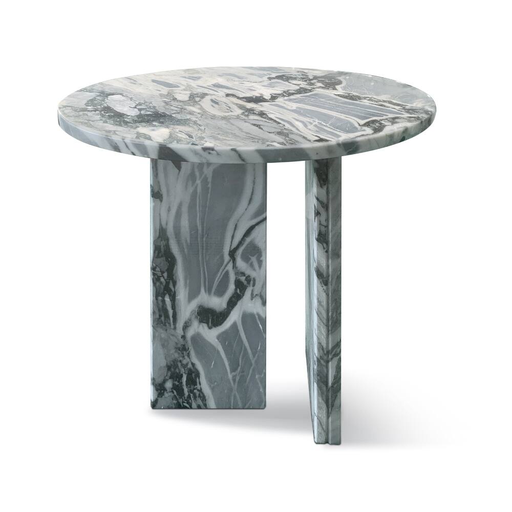 Angle. Loheer - Loheer Gray Blue Natural Marble Side Table Round End Table Genuine Stone Polished Surface 17.7 Inch - Gray Blue.