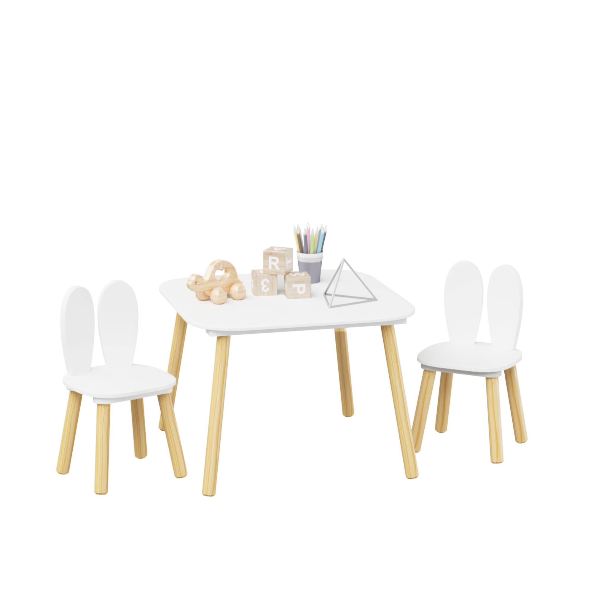 Alt View 9. Tiramisubest - Kids Table with 2 Chairs,3-Piece Rabbit Themed Toddler Table and Chair Set,Children Wooden Activity Play Table Set,White - White.