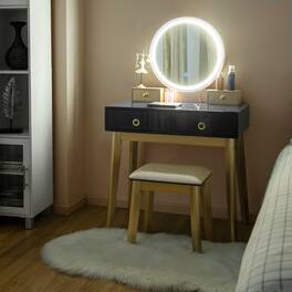 Gymax - Makeup Dressing Vanity Table Set w/ Touch Screen Dimming Mirror - Black