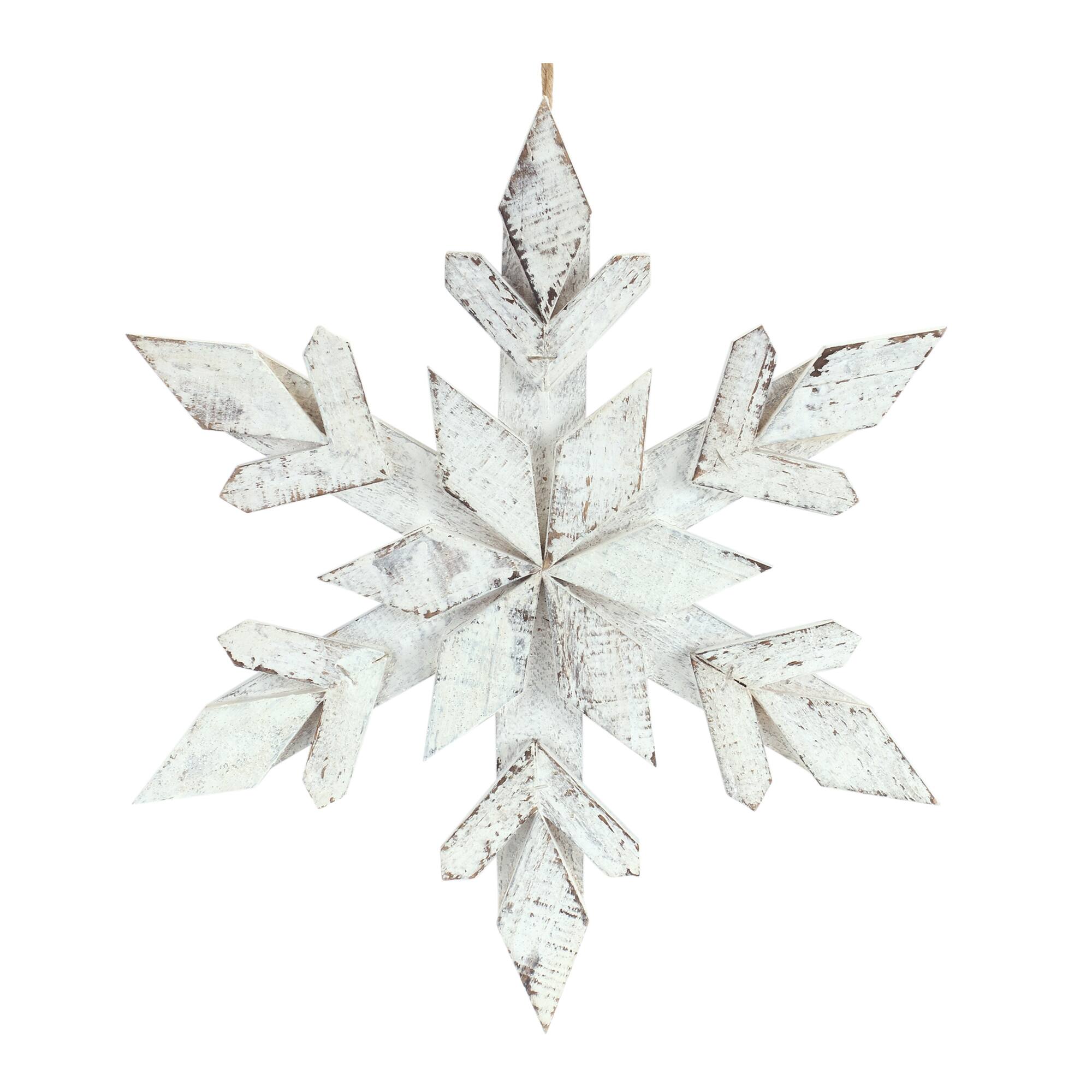 Left. BreeBe - White Washed Wooden Snowflake Ornament (Set of 6) - White.