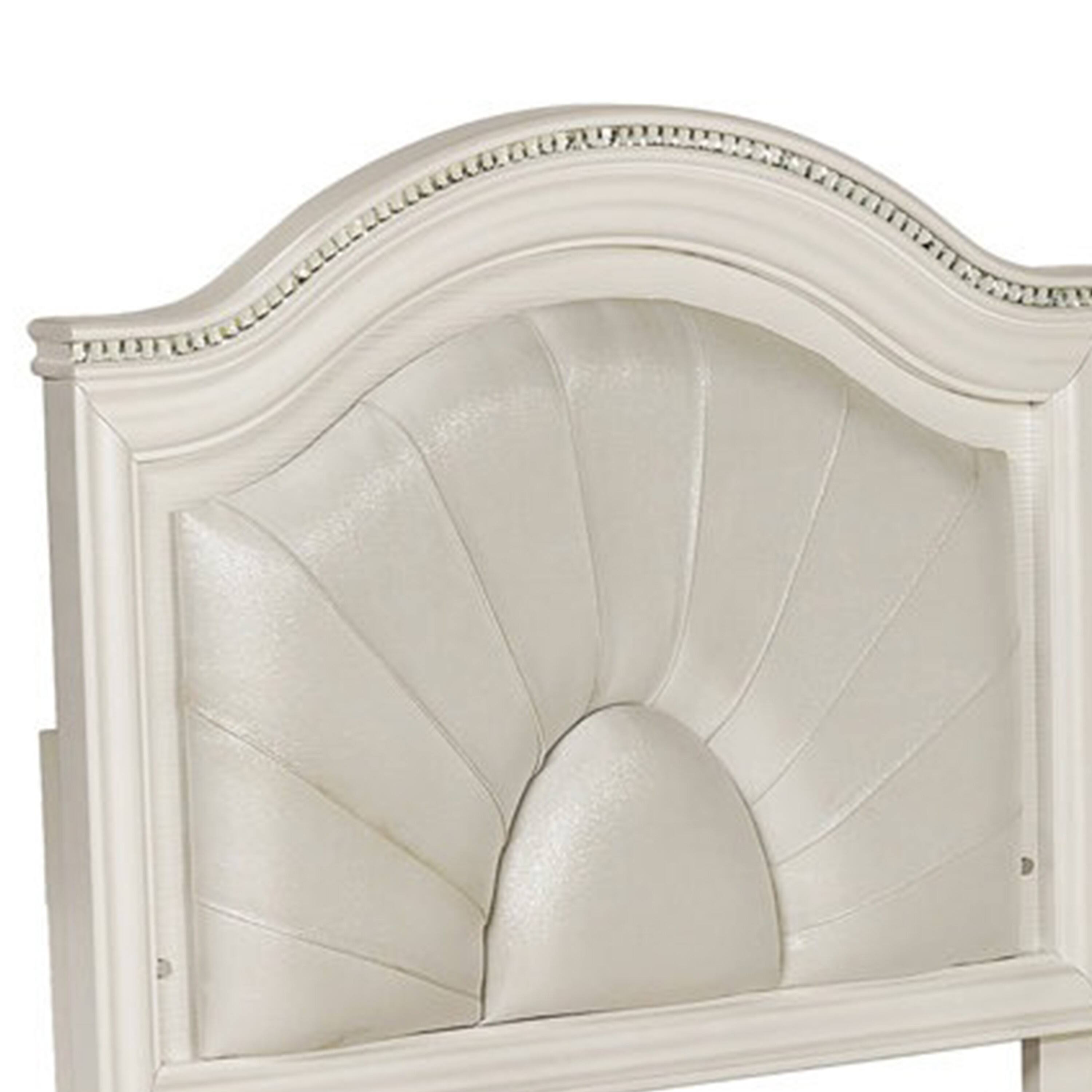 Alt View 2. Manhattan Lane - Jisoo Full Size Bed, Pearl White Upholstery, Radial Arch Headboard - Pearl White.
