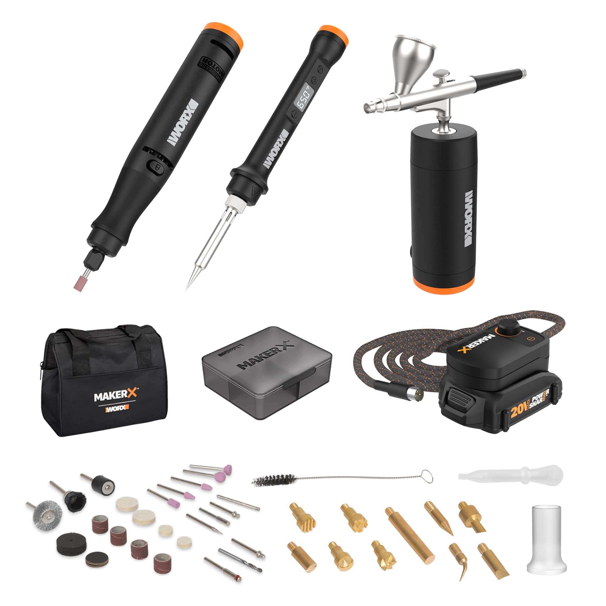 WORX - WX993L MakerX Kit with Rotary Tool, Wood & Metal Crafter, and Air Brush in Carry Bag - Black - Front_Zoom