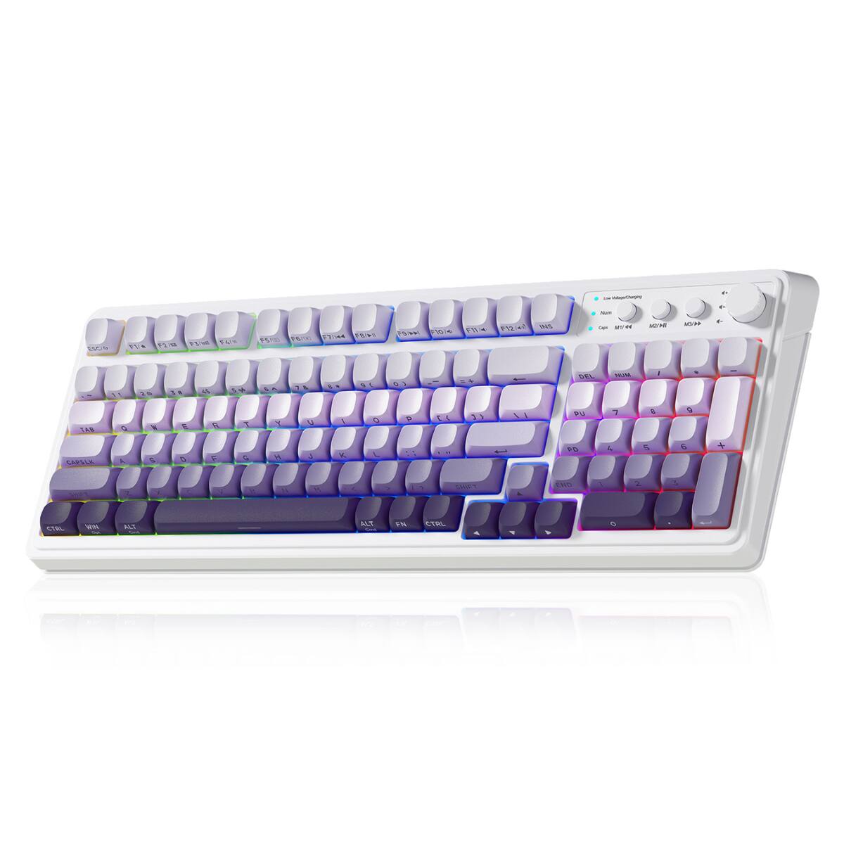 AULA - S99, 99-Key, Wireless, Membrane, Gaming Keyboard, RGB, 5-Layer Padding, 2000 mAh Battery, Knob - Gradient Purple