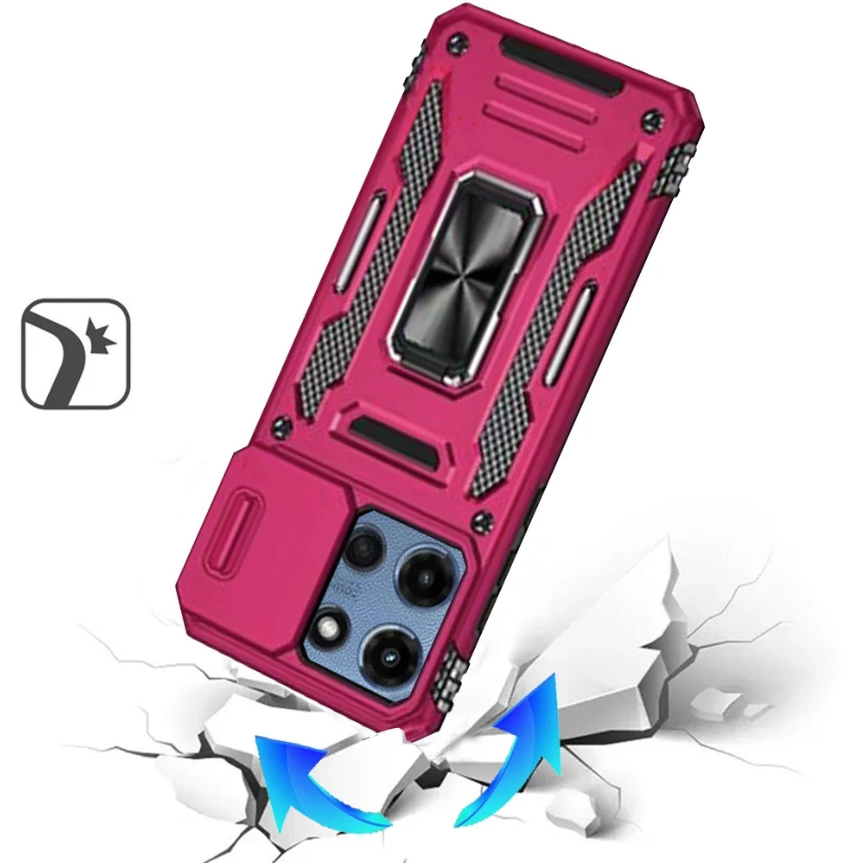 Left. Kitcheniva - Rugged Sliding Lens Shockproof Ring Stand Case With Tempered Glass For Moto G Power 2025/2026 Hot Pink - Hot Pink.