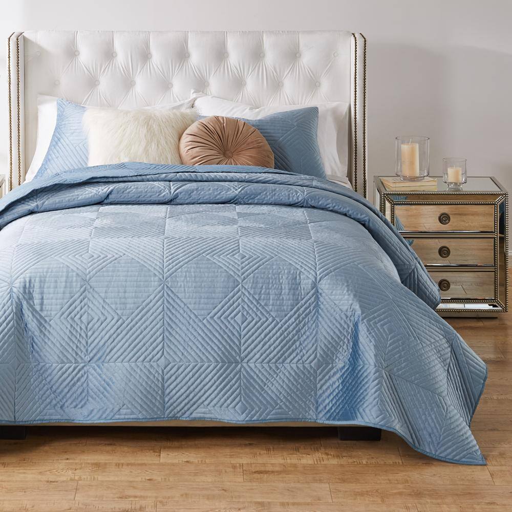 Alt View 1. Greenland Home Fashions - Greenland Home Fashions Riviera Dutch Velvet Ultimate Comfort Soft Plush Look 3-Piece Quilt Set King/Cal King Spa Blue - Spa Blue.