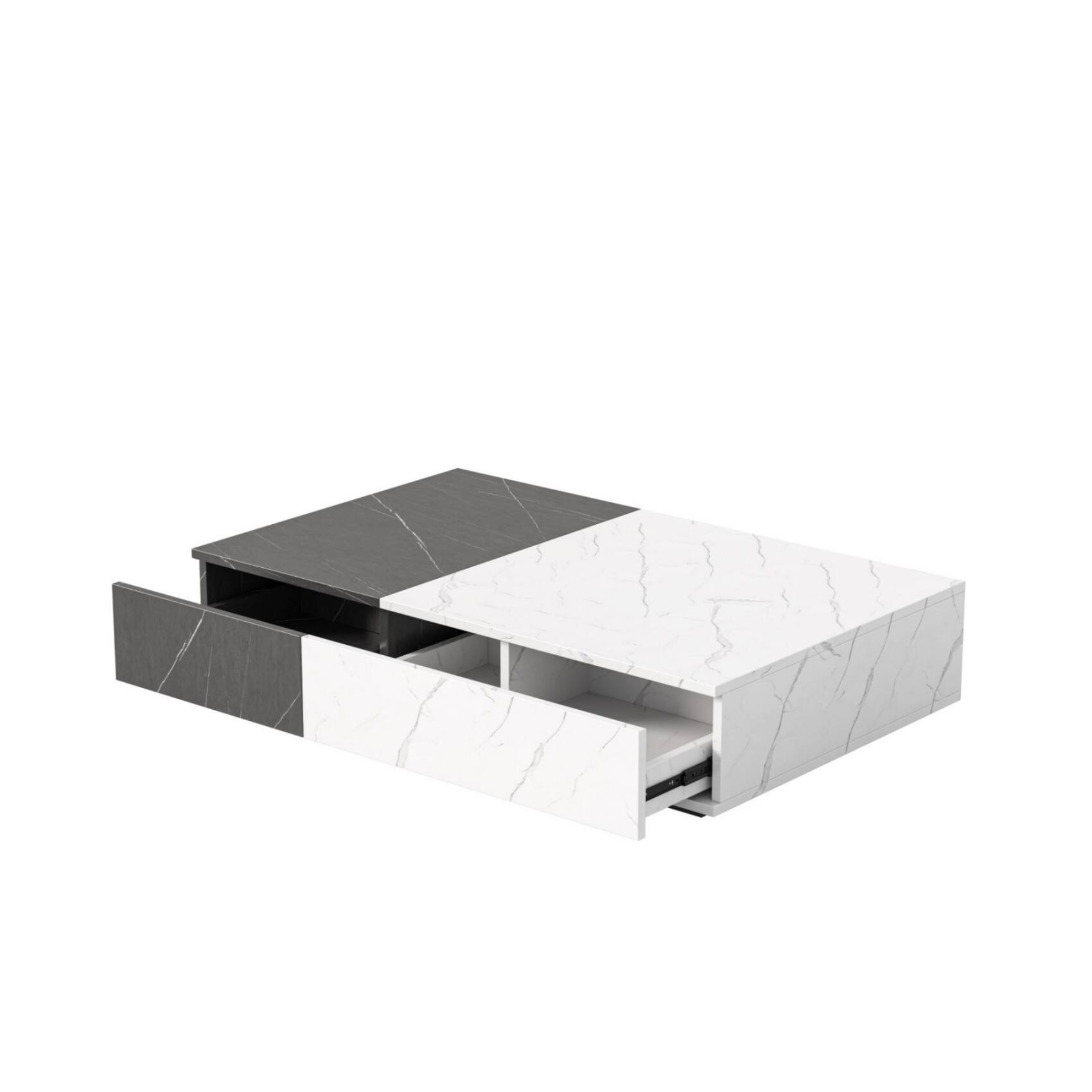 Alt View 5. Ecooso - Modern Coffee Table with Storage Shelves, Sturdy MDF Frame with Marble Finish and Two Tone Patchwork Design - White+Black.