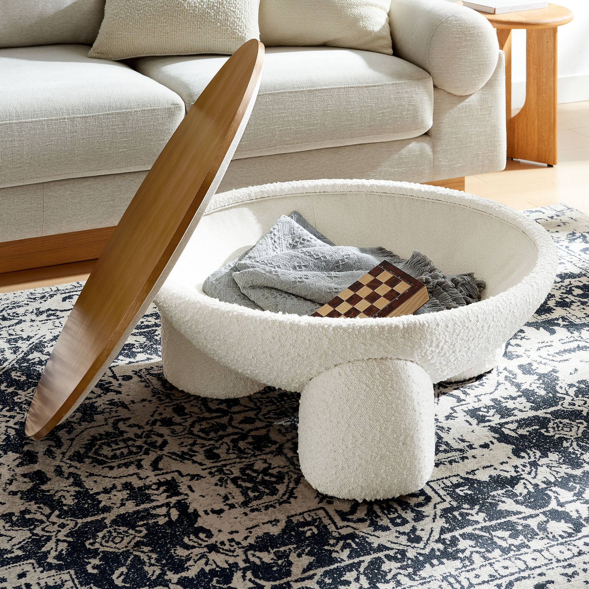 Alt View 1. Modway - Tridome Round Boucle Upholstered Storage Coffee Table by Modway - Natural Ivory.