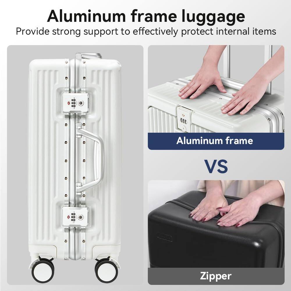 Aluminum frame luggage  
Provide strong support to effectively protect internal items  

Aluminum frame VS Zipper