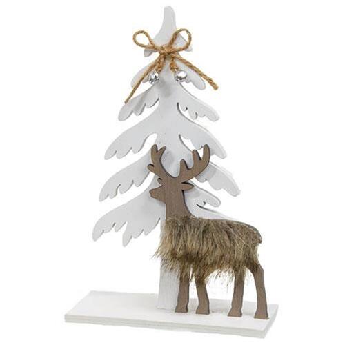 BreeBe - Winter Tree and Deer Cutout Wood Sitter - Multi