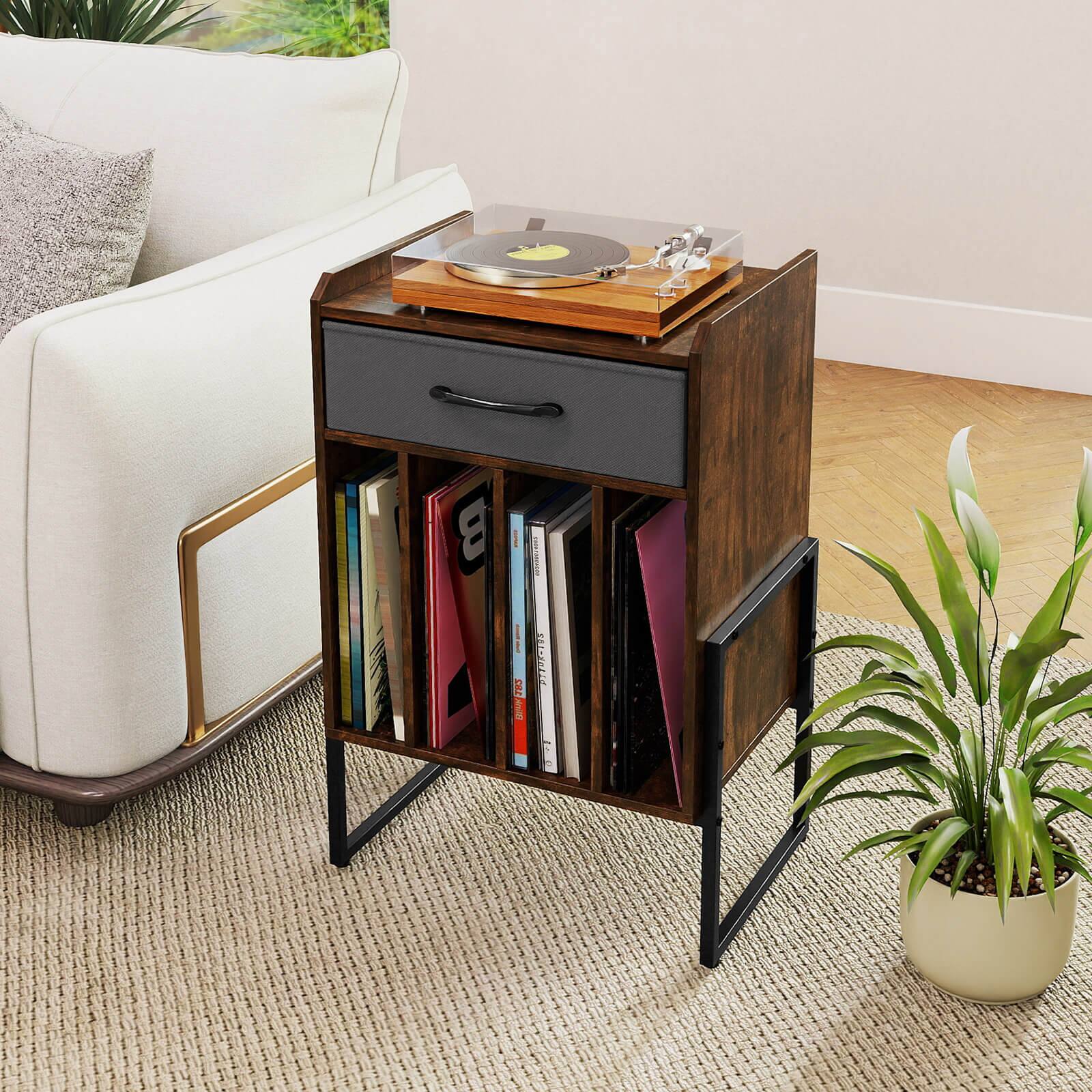Alt View 1. Costway - Costway Record Player Stand Turntable Stand with Drawer & Record Holder Display Shelf - Rustic Brown & Gray.