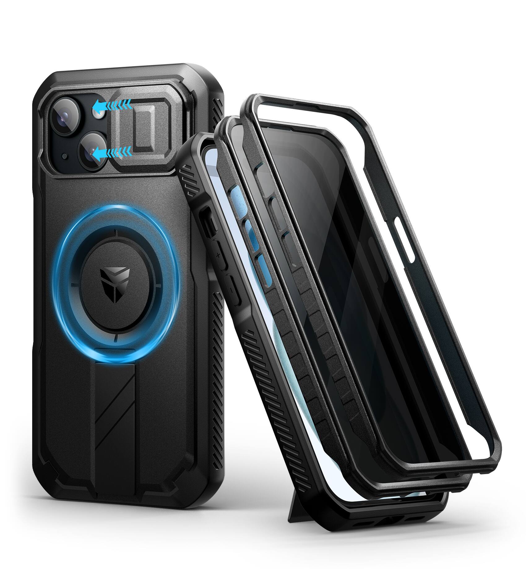 Angle. dexnor - Case for iPhone 15 with Privacy Screen Protector, Compatible with MagSafe Rugged Bumper Case Heavy-Duty Protective Cover - Privacy Black.