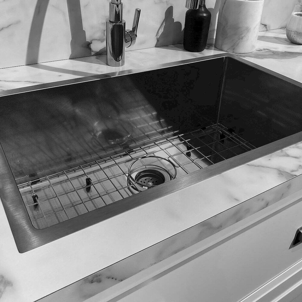 Alt View 1. Whitehaus - Noah Plus 16 gauge Single Bowl Linen Textured Dual-Mount Sink Set - Black.