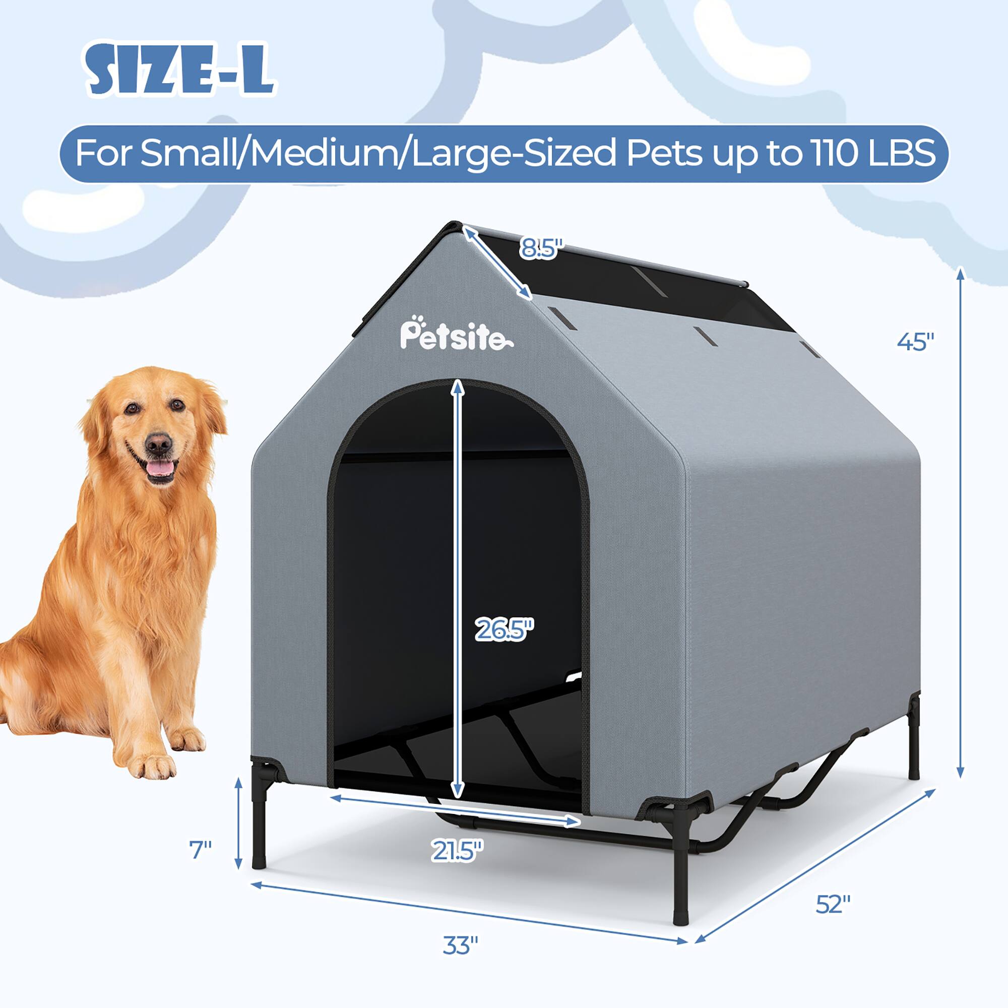 Gymax 52'' Elevated Dog House for Small Breeds Large Pet House w