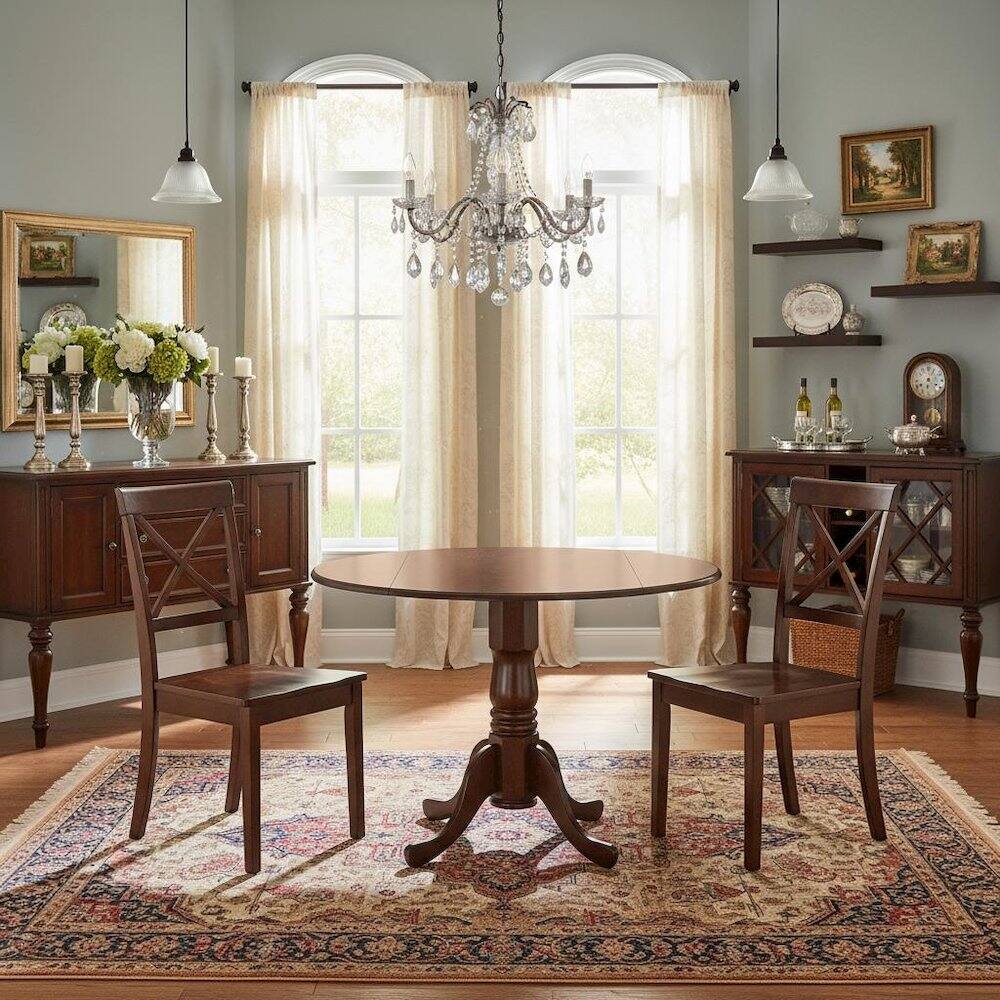 Alt View 3. FurniFact - Mahogany Dining Set - Brown.
