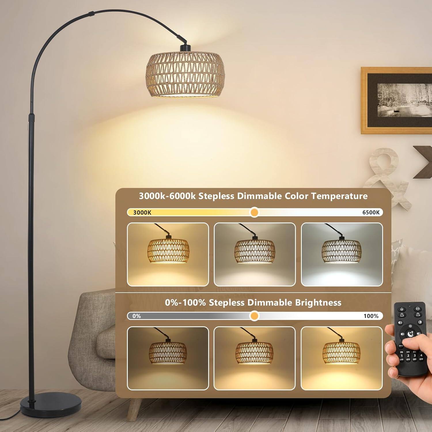 3000k-6000k Stepless Dimmable Color Temperature 3000K 6500K 0% 0%-100% Stepless Dimmable Brightness 100%