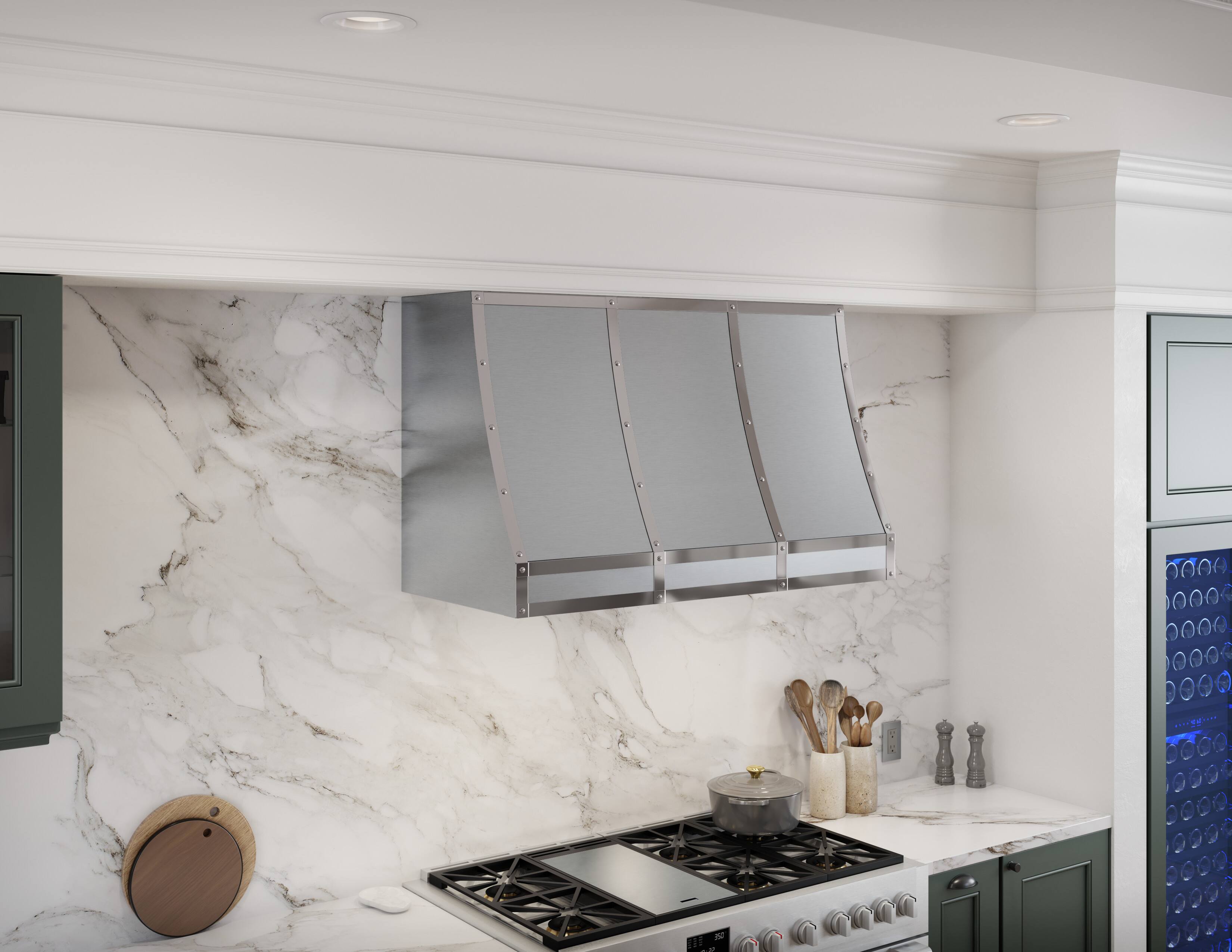 Alt View 14. Zephyr - Forte 36 in. Convertible Wall Mount Custom Range Hood - Stainless Steel.