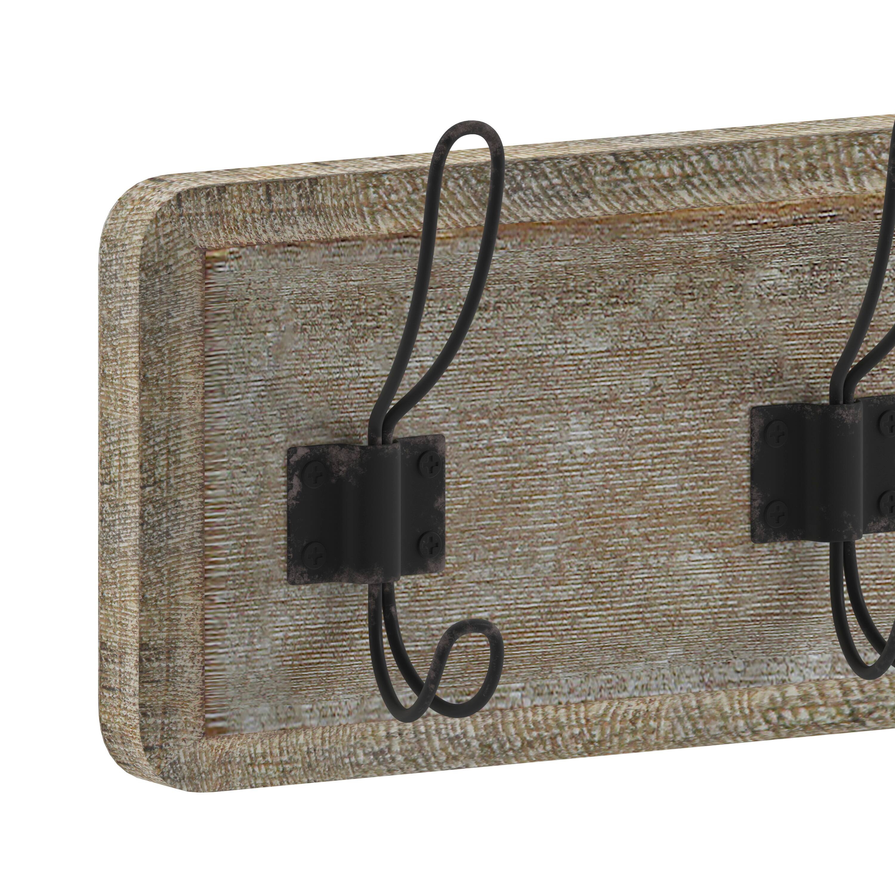 Alt View 10. Emma + Oliver - Wade Rustic Wall Hanging Storage Rack with 5 Hooks for Entryway, Kitchen, Bathroom and More - Weathered Brown Wood.