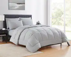 Front. Sweet Home Collection - All Season Reversible Bed-in-A-Bag Solid Color Comforter & Sheet Set, Twin XL - Silver.