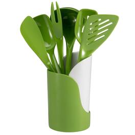 Hutzler - 7-Piece Mini Melamine Cooking Utensils and Storage Crock Set - Green
