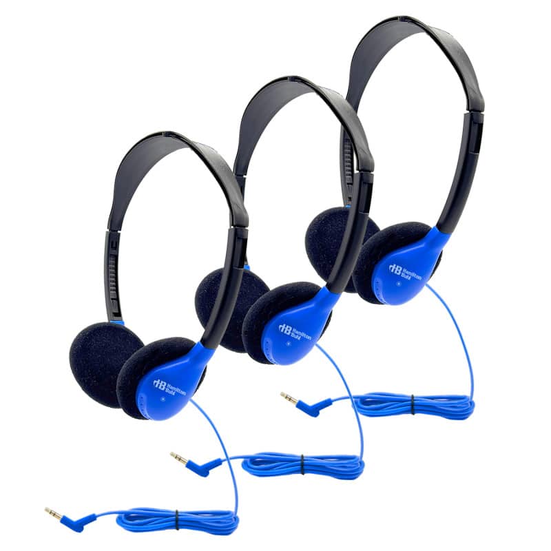 HamiltonBuhl - Personal On-Ear Stereo Headphone, Blue, Pack of 3
