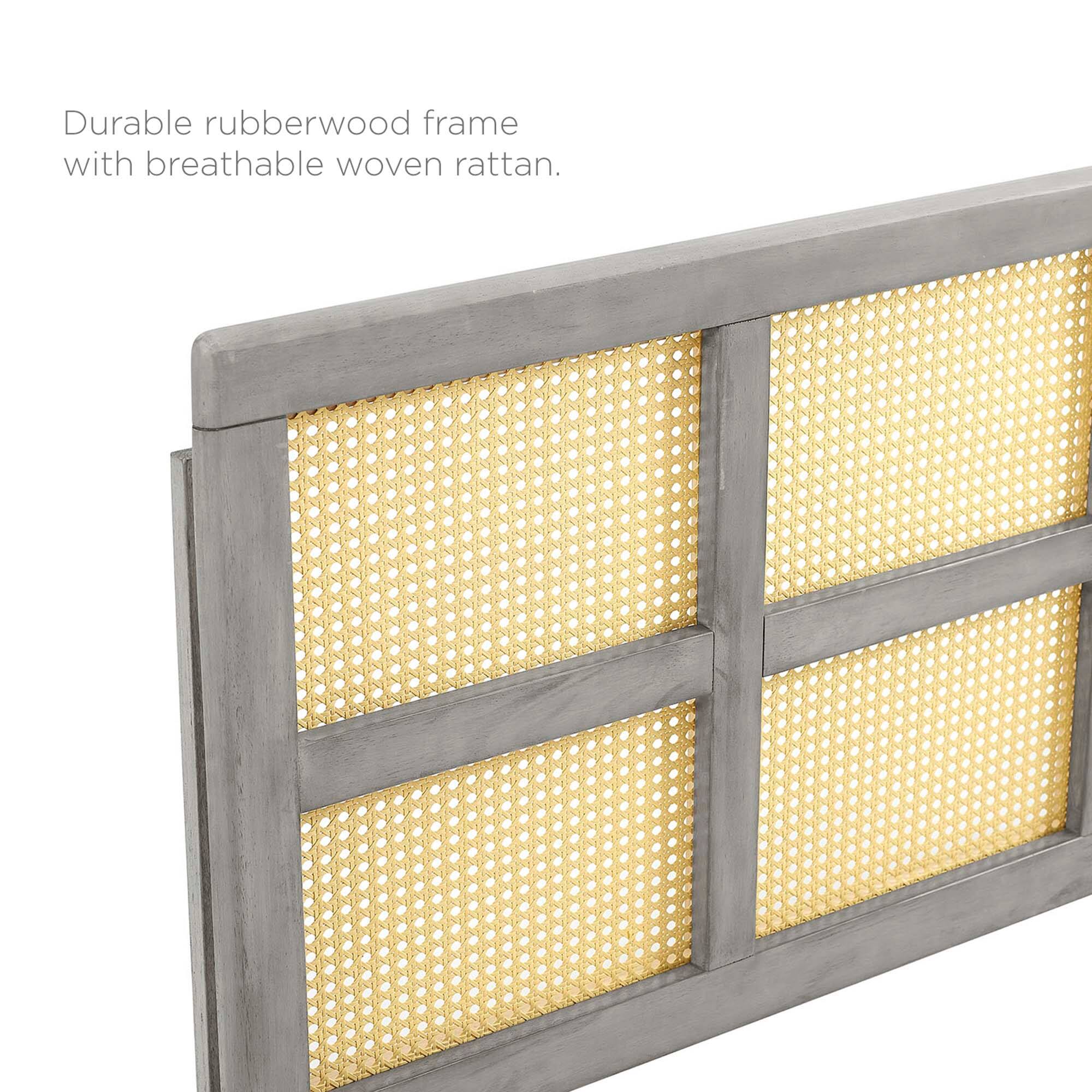Durable rubberwood frame with breathable woven rattan.
