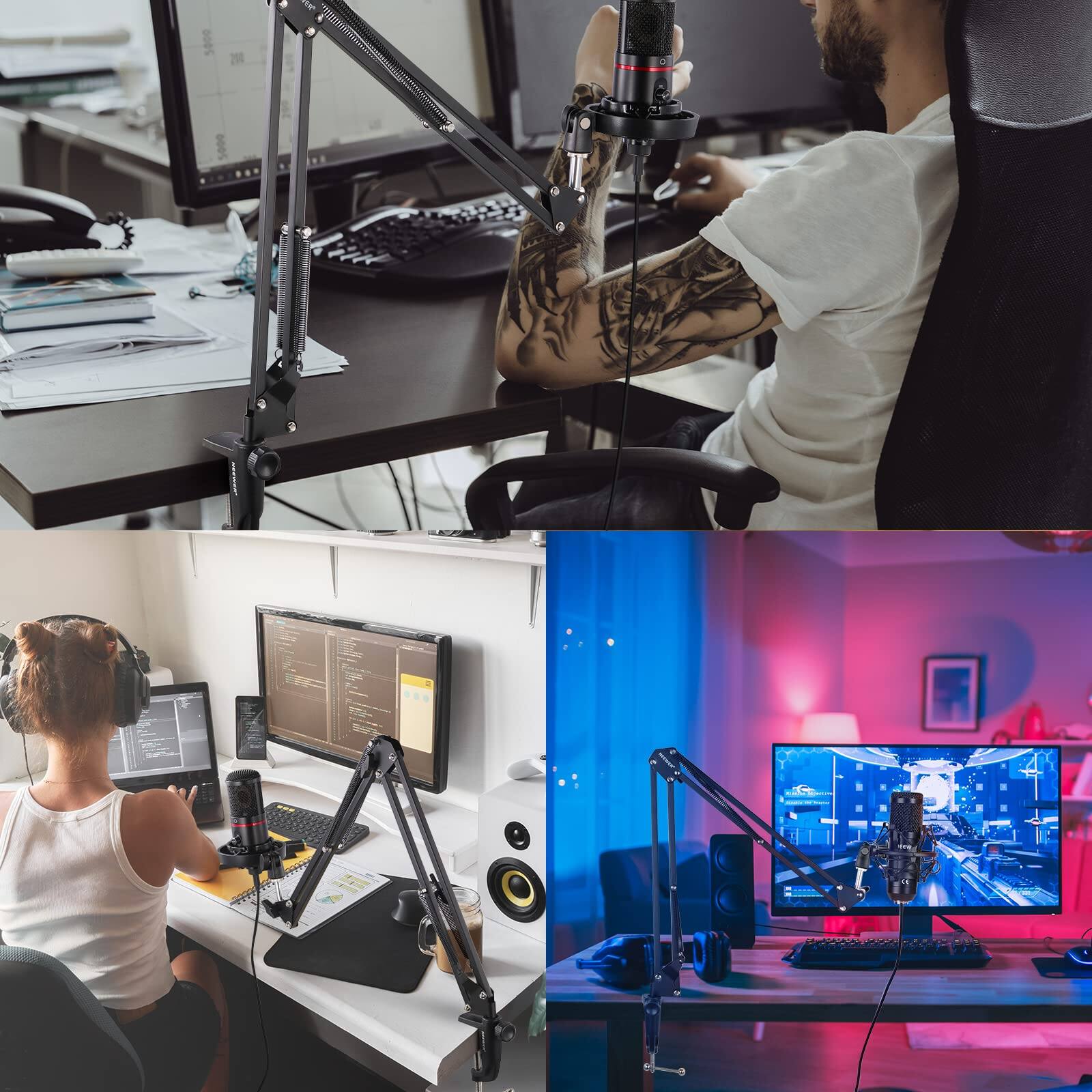 Alt View 4. Neewer - Metal Table Clamp for Mic Boom Arm, Fits 1.9" Desk, Adjustable - Black.