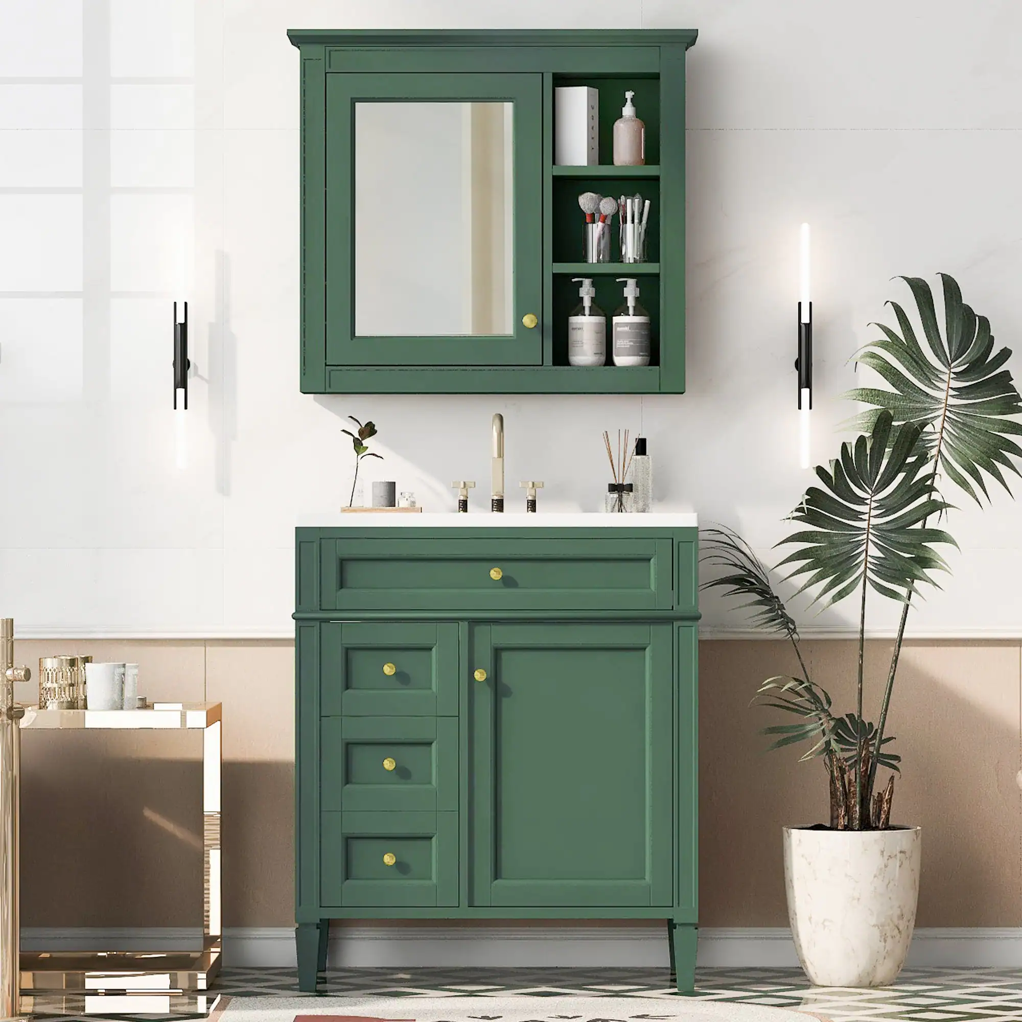 Alt View 1. Boyel Living - 30 Inch Bathroom Vanity with Ceramic Sink and Mirror Cabinet Green - Green.