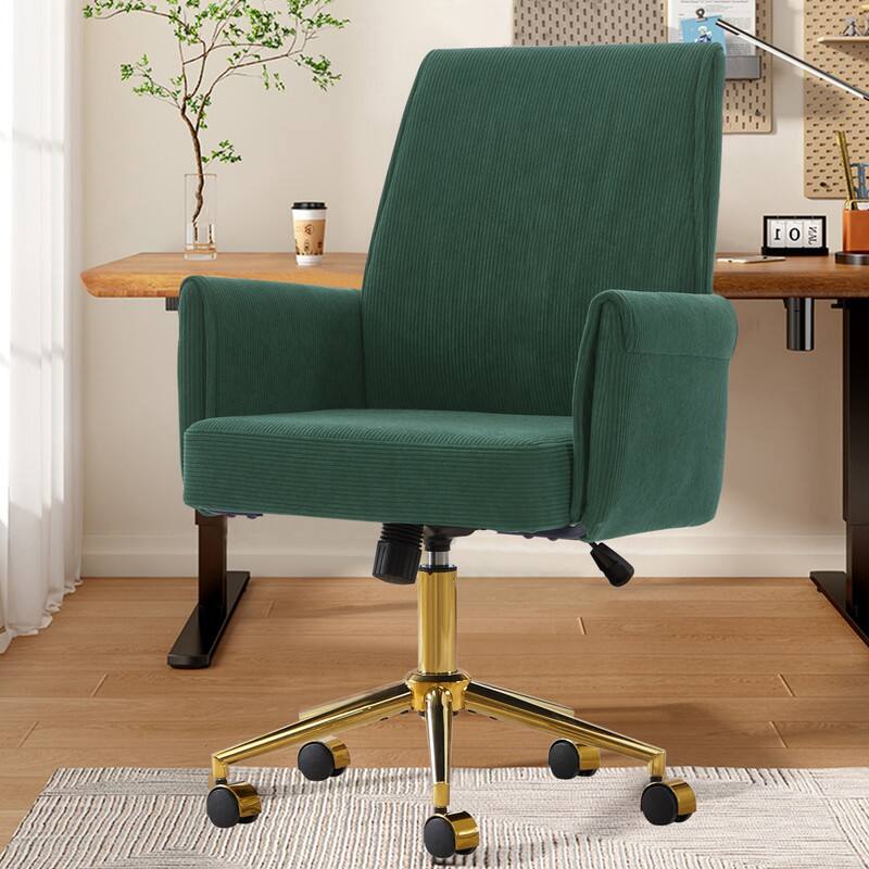 Alt View 1. HTUTWOO - Ergonomic Mid-Back Liftable Office Chair, Golden Metal Base, Memory Foam Cushion | for Home Office, Study, Work - Green.
