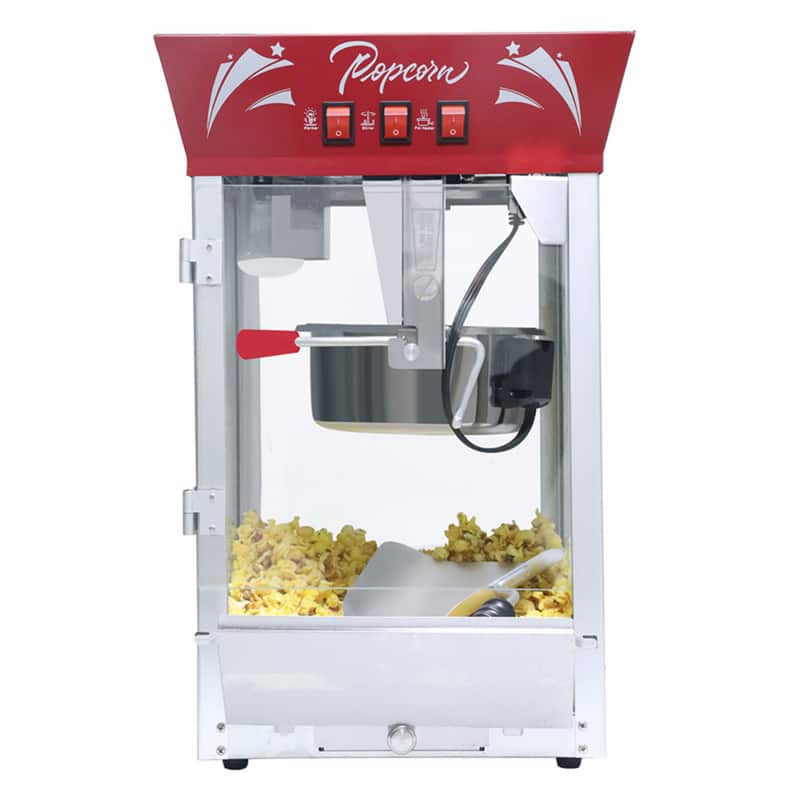 Wikistore - Commercial Popcorn MAKER Machine 12 Oz Kettle Stainless Steel Popcorn Maker with Tempered Glass Warming Deck - Red