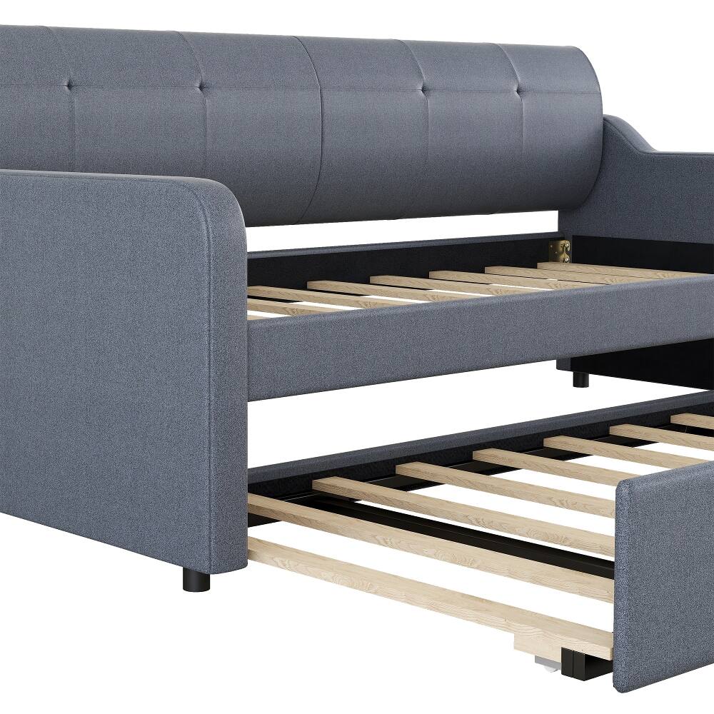 Alt View 7. Loheer - Loheer Twin Daybed with Pop-Up Trundle, Gray Upholstered Guest Bed with USB Port, Space-Saving Frame - Gray.