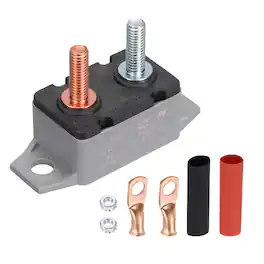 Unique Bargains - DC 50V AC 125/250V 50A Circuit Breaker, Auto Reset Stud Bolt Type with Screws, Nuts, Wire Clamps, Heat Shrink Tubing - Gray