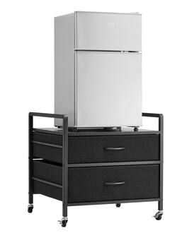 VEVOR - Mini Fridge Stand with Storage, 176 lb-Capacity Mini Fridge Table with 2 Drawers & 4 Swivel Wheels - Black