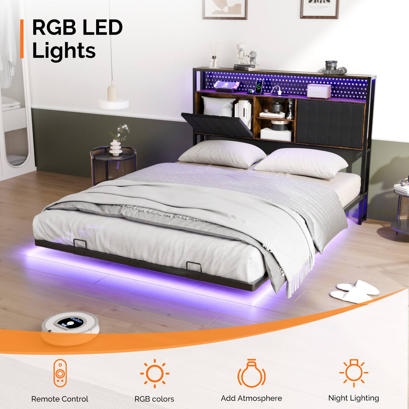RGB LED Lights

- Remote Control
- RGB colors
- Add Atmosphere
- Night Lighting