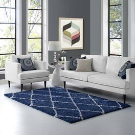 Modway - Toryn Diamond Lattice Shag Area Rug - Navy and Ivory