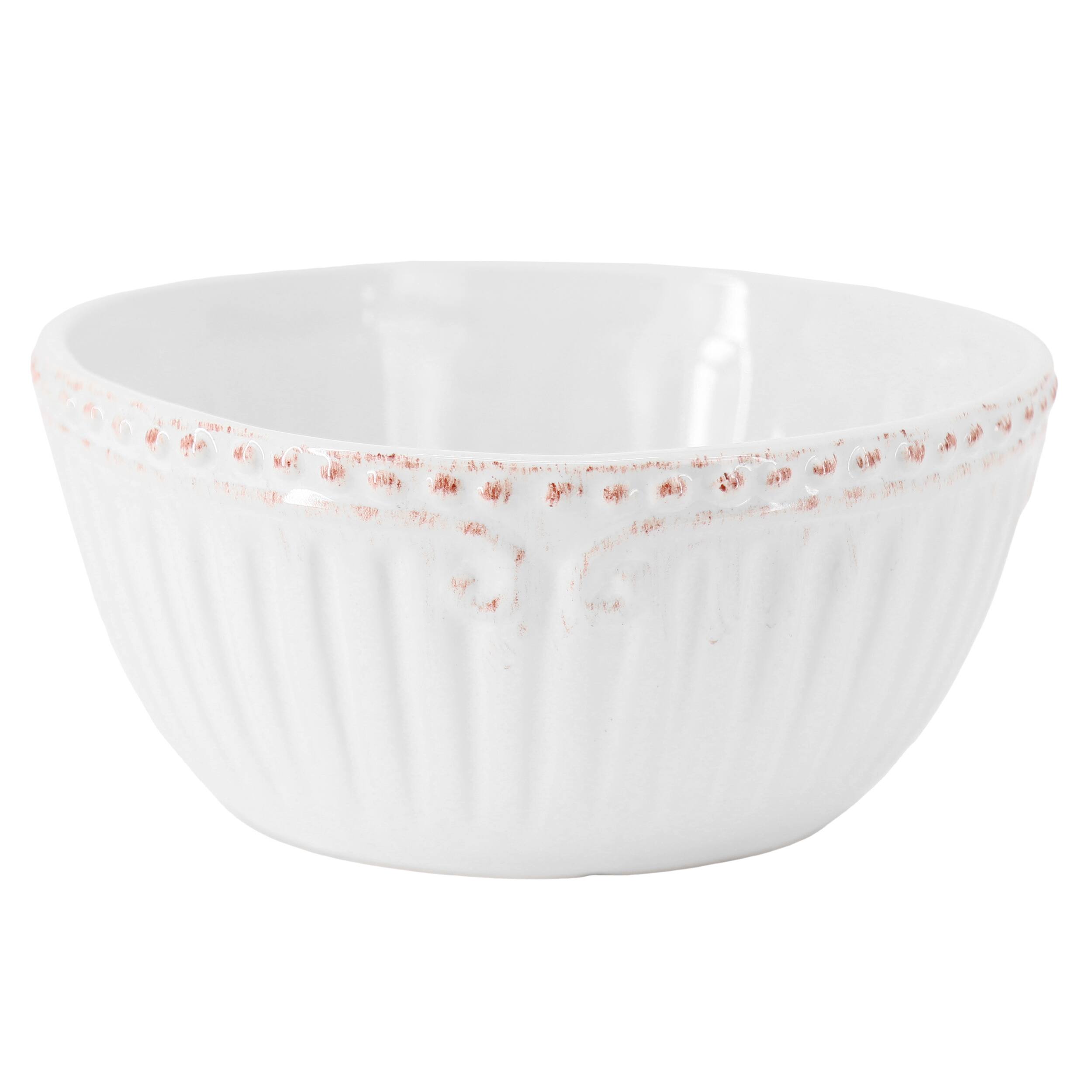 Alt View 1. Gibson - Modern Southern Home Capri 6 Piece 6 Inch Stoneware Embossed Cereal Bowl Set in White - White.