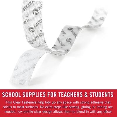 SCHOOL SUPPLIES FOR TEACHERS & STUDENTS

Thin Clear Fasteners help tidy up any space with strong adhesive that sticks to most surfaces. No extra steps like sewing, gluing, or ironing are needed. Low profile clear design allows them to blend in with any decor.