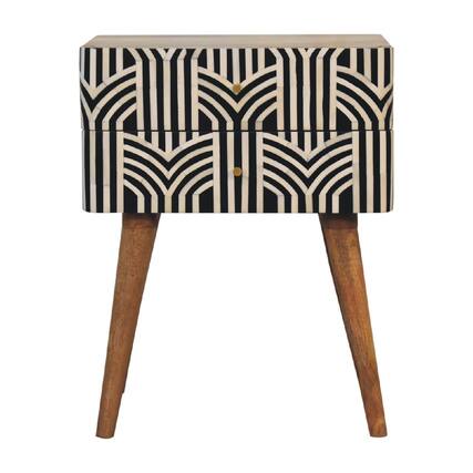 Front. Artisan Furniture - Artisan Furniture Solid Wood Edessa Bone Inlay Nightstand, 2 Drawers, Nordic legs, Black and White - Oak.