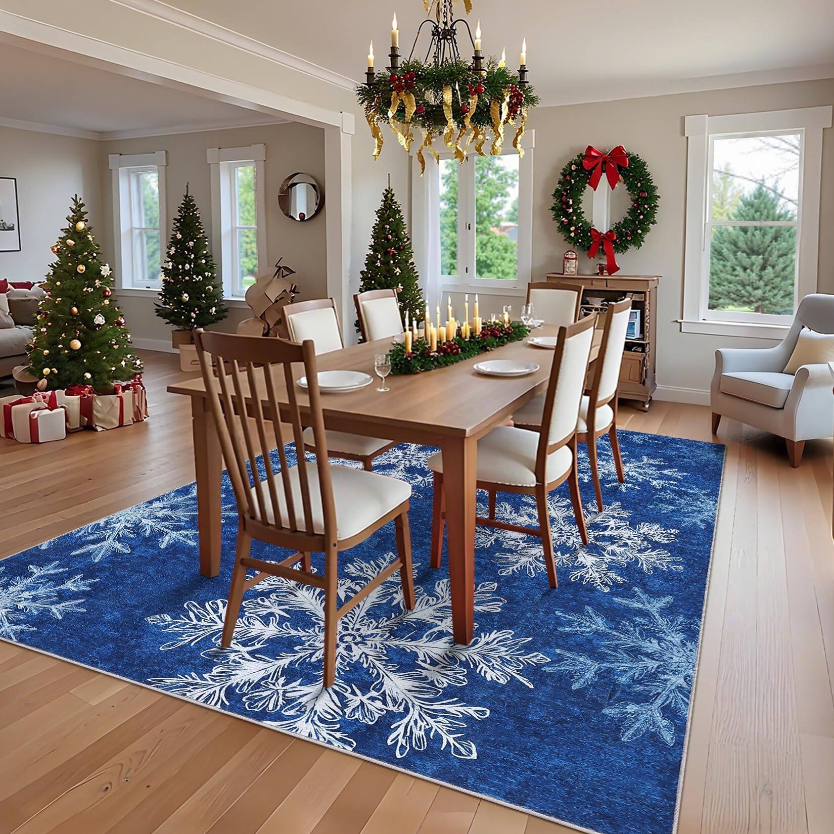Jojoka 9x12ft Christmas Snowflakes Printed Area Rug Washable Non Slip ...