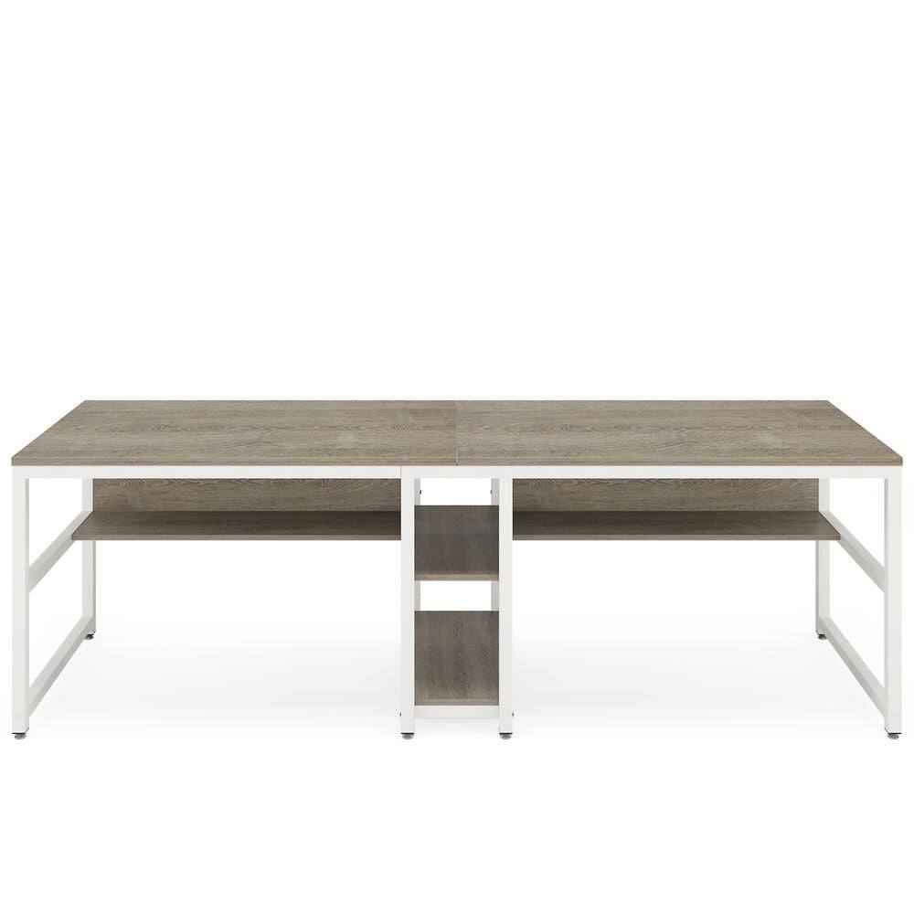 Angle. Kadyn - Kadyn Study Writing Desk, 79" Two Person Computer Desk Double Workstation with Shelves,Grey & White - Gray & White.